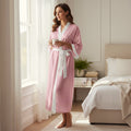Women's Long Pink Dot Satin Robe, Bridal