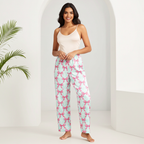 womens cute pink bow satin lounge pants