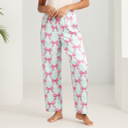 Women’s Satin Pajama Pants – Pink Bows Coquette Print, Cute Novelty Sleepwear Women's Pajama Sets Slumberette™