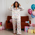 Women's Birthday Pajama Set, Pastel Rainbow Stripe Birthday Cakes, Silky PJs Women's Pajama Sets Slumberette™