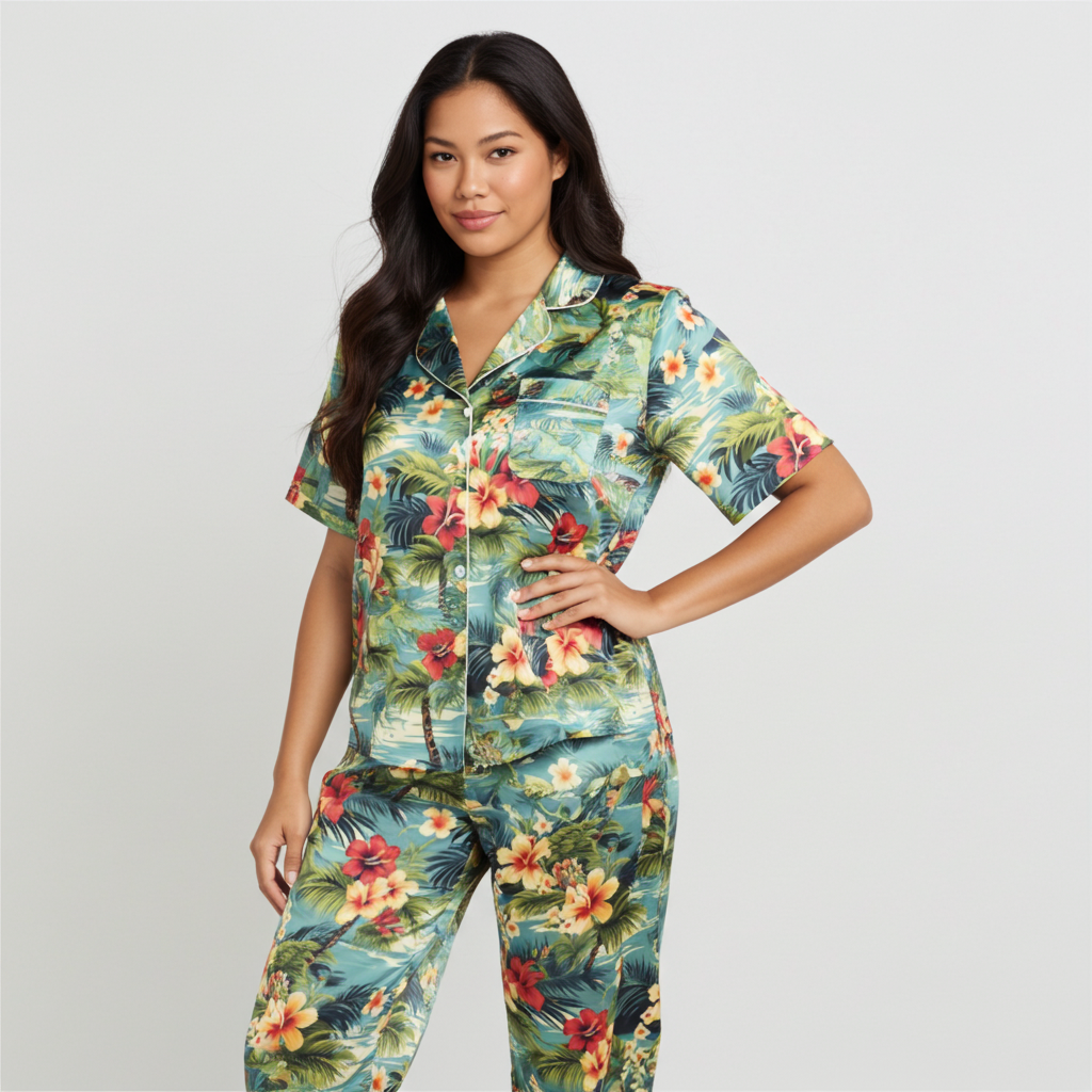 Women’s Hawaiian Print Silky Pajama Pants - Cruise Resort Vacation Pajamas Womens Pajama Pants Slumberette™