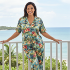 Women’s Satin Short Sleeve Pajama Top, Hawaiian Floral Women's Pajama Tops Slumberette™