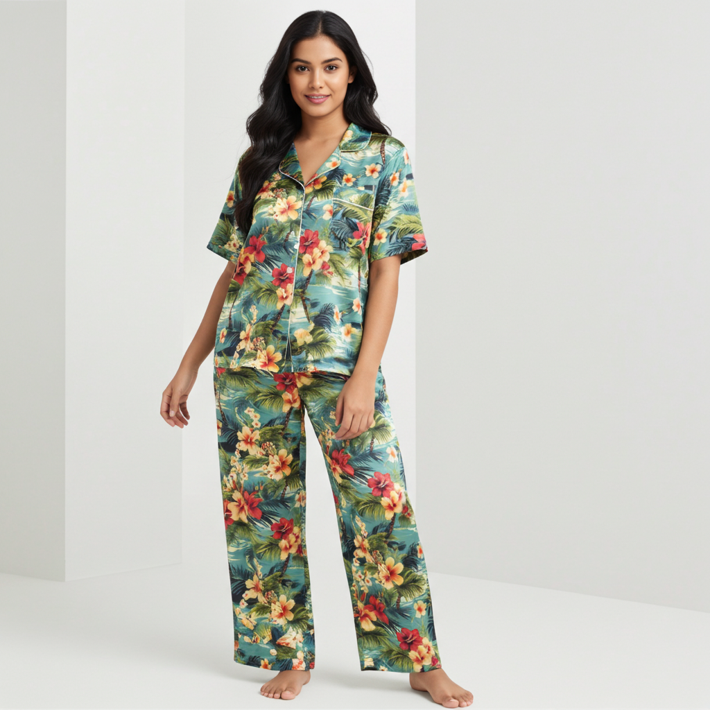 Women’s Hawaiian Print Silky Pajama Pants - Cruise Resort Vacation Pajamas Womens Pajama Pants Slumberette™