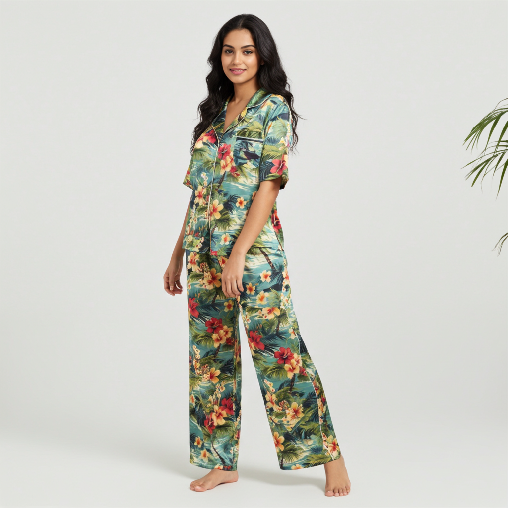 Women’s Hawaiian Print Silky Pajama Pants - Cruise Resort Vacation Pajamas Womens Pajama Pants Slumberette™