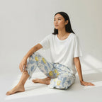 Women's Cropped Lounge Pant, Ruffle Hem - Positano Lemons