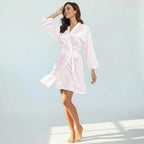 Women's Short Pink Dot Satin Robe, Bridal + Bridesmaid